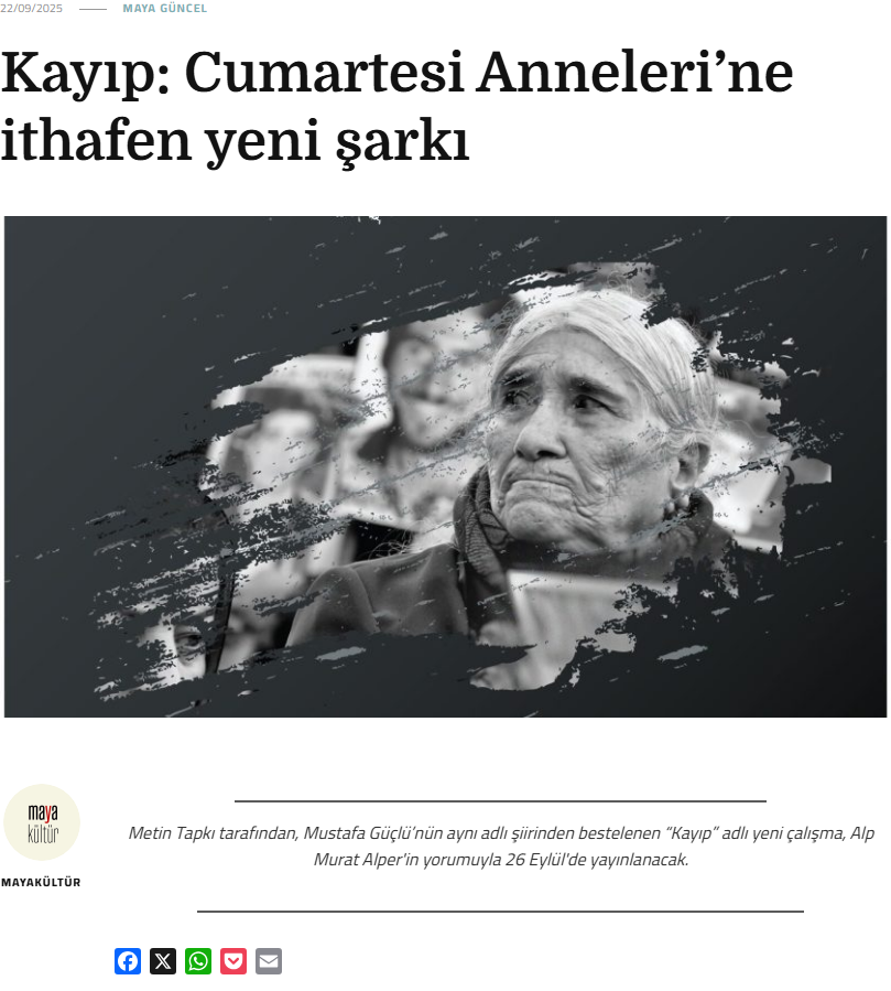 MayaKültür — Kayıp — Cumartesi Anneleri'ne ithafen yeni şarkı