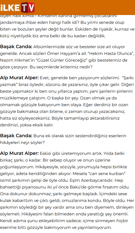 İlke TV — Kayıp — Ozan olmak ya da olmamak röportajı